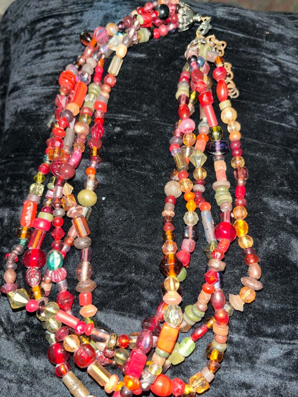Multistrand Red Beaded Statement Necklace - Unbranded